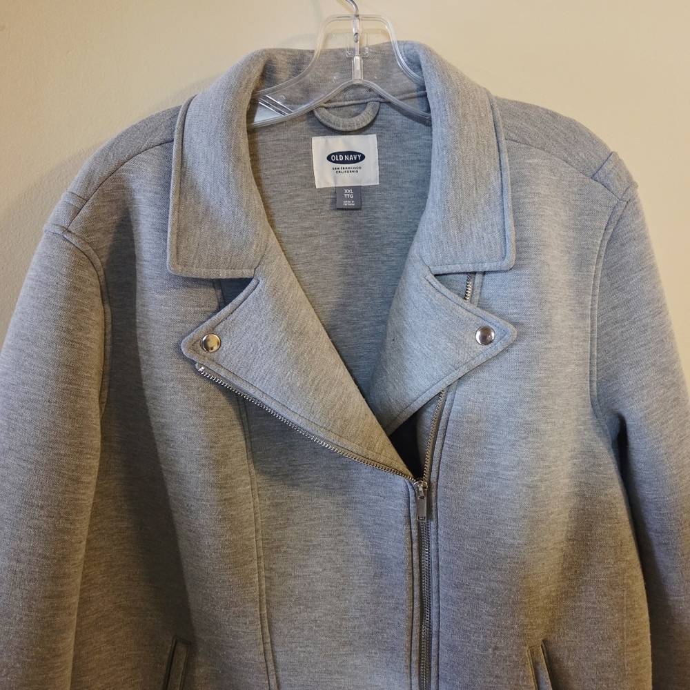Old Navy xxl heather grey sweat shirt neoprene like moto jacket - Picture 7 of 12